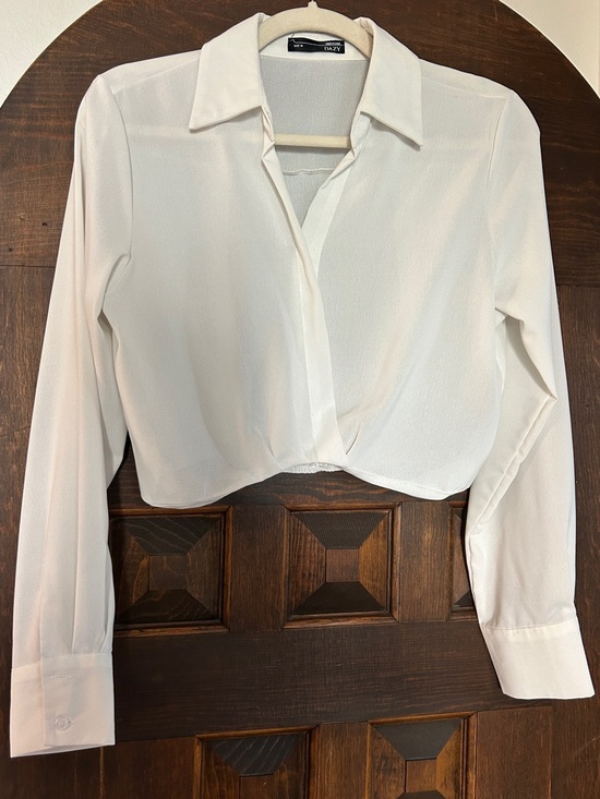 Dazy Tops - White Cropped Button-Down Wrap Blouse - Easy Everyday Top